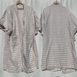 I Love Linen French Flax Linen robe in beige gingham